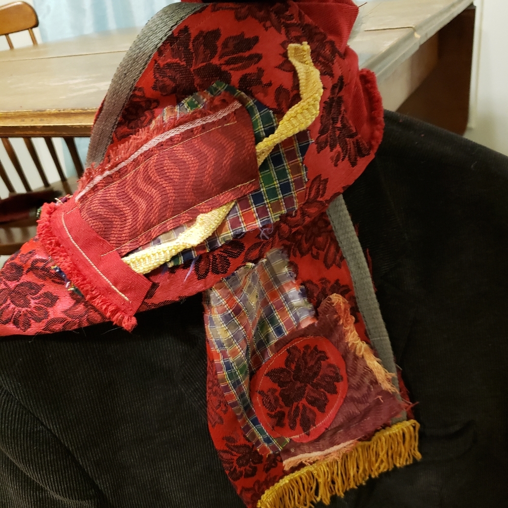 Handmade Patchwork Scarf Textile Collage Piece Corduroy Backed - Picture 10 of 16
